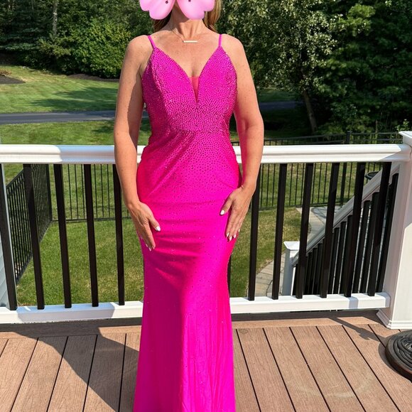 Fuchsia Beaded Tight Long Prom Dress Dancing Queen 4243 - Picture 3 of 8
